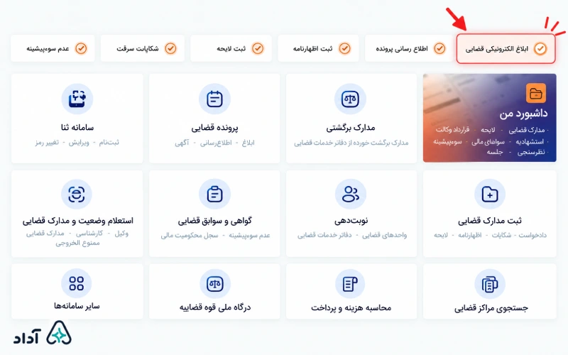 انتخاب ابلاغ الکترونیک قضایی برای مشاهده ابلاغیه